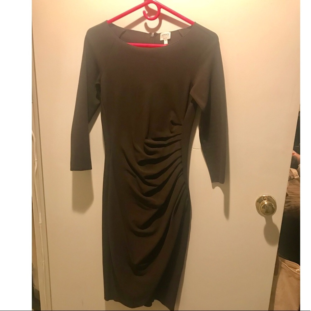 Armani Collezioni Ruched 3/4 sleeve dress, brown